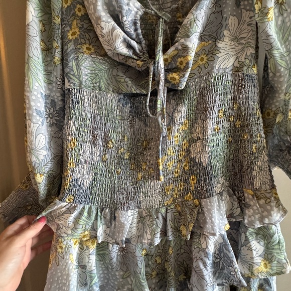 ASTR The Label Floral Smocked dress in Green and Yellow - Picture 1 of 4